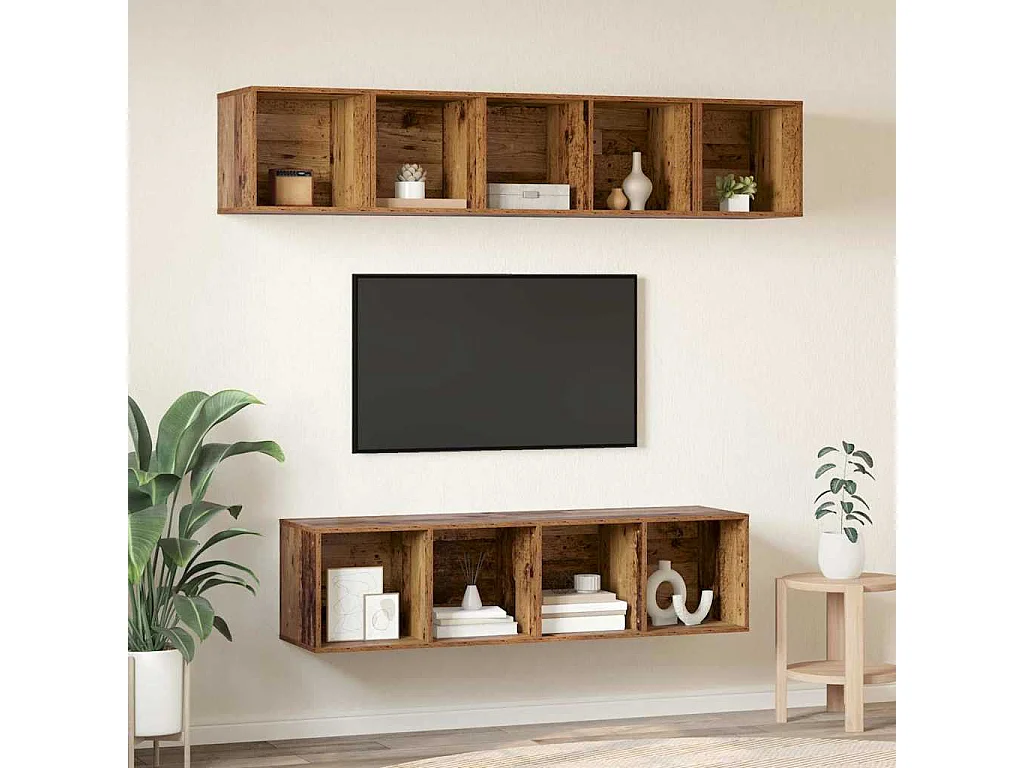 Ensemble meuble TV 4 pièces Bois ancien 37 x 37 x 142.5 cm