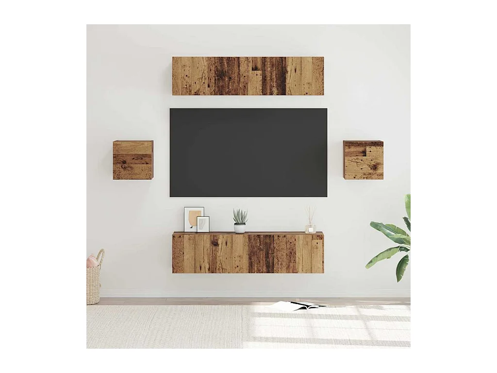 Ensemble meuble TV 6 pièces Bois ancien 60 x 30 x 30 cm