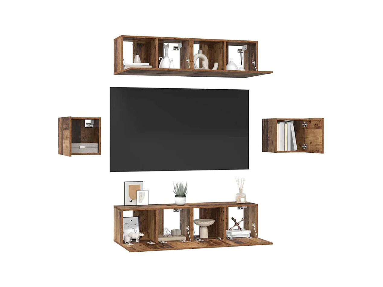 Ensemble meuble TV 6 pièces Bois ancien 60 x 30 x 30 cm