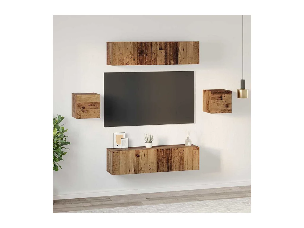 Ensemble meuble TV 6 pièces Bois ancien 60 x 30 x 30 cm