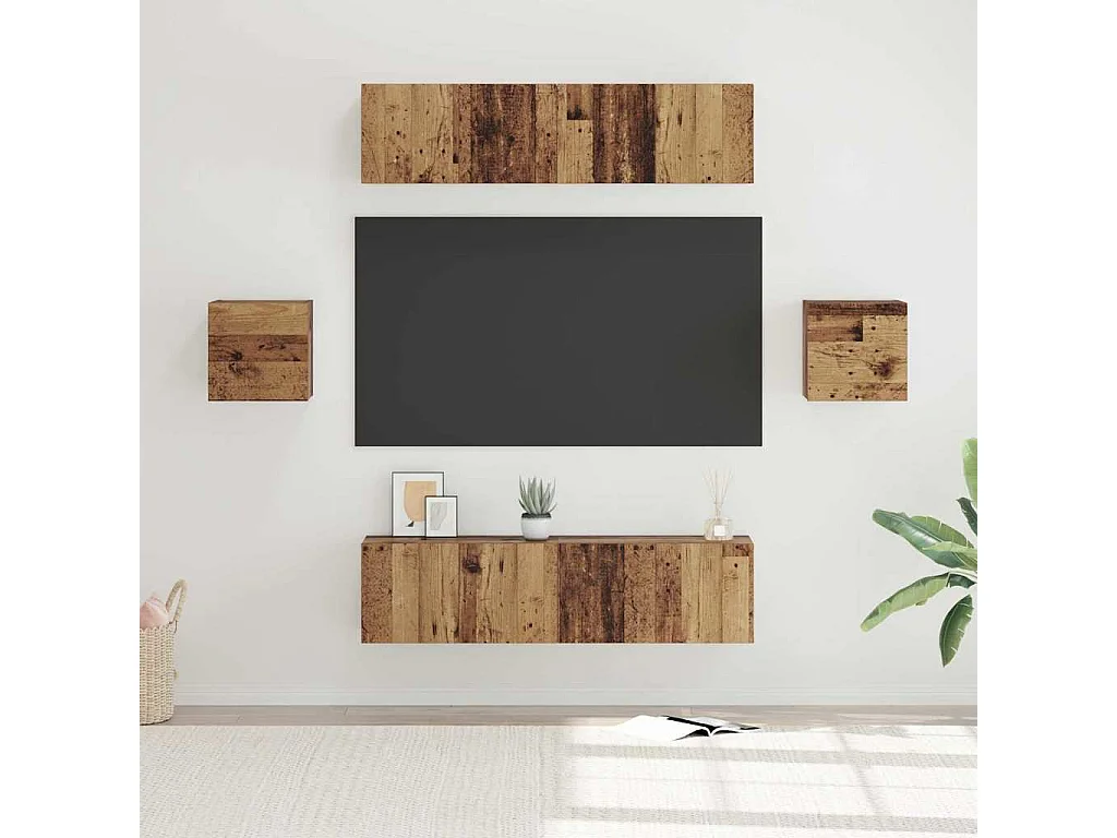 Conjunto de móvel de TV 6 peças Madeira antiga 60 x 30 x 30 cm