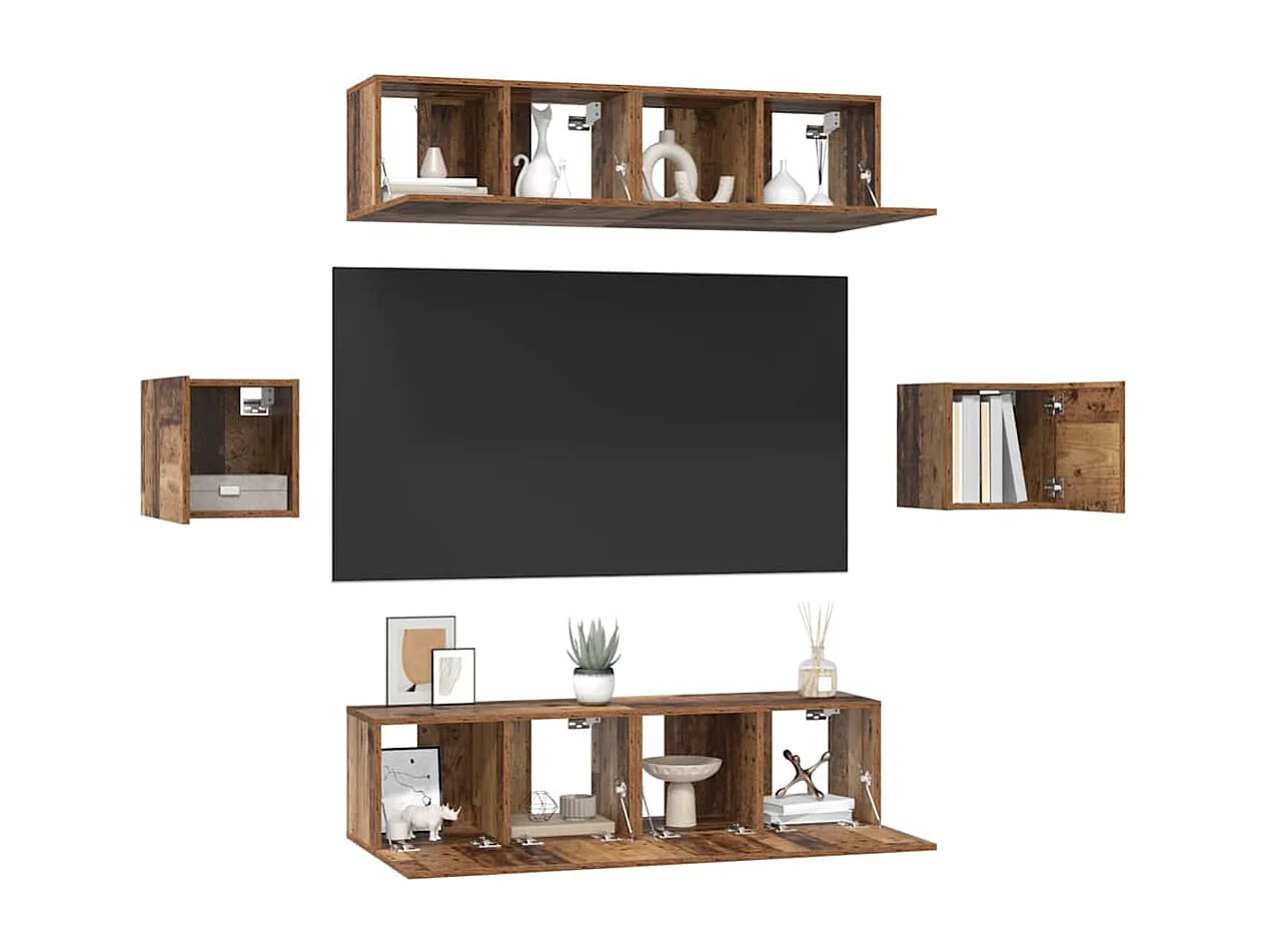 Conjunto de móvel de TV 6 peças Madeira antiga 60 x 30 x 30 cm