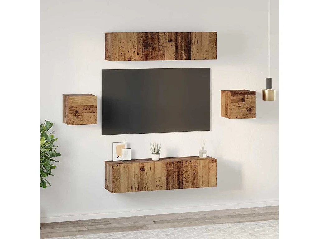 Conjunto de móvel de TV 6 peças Madeira antiga 60 x 30 x 30 cm