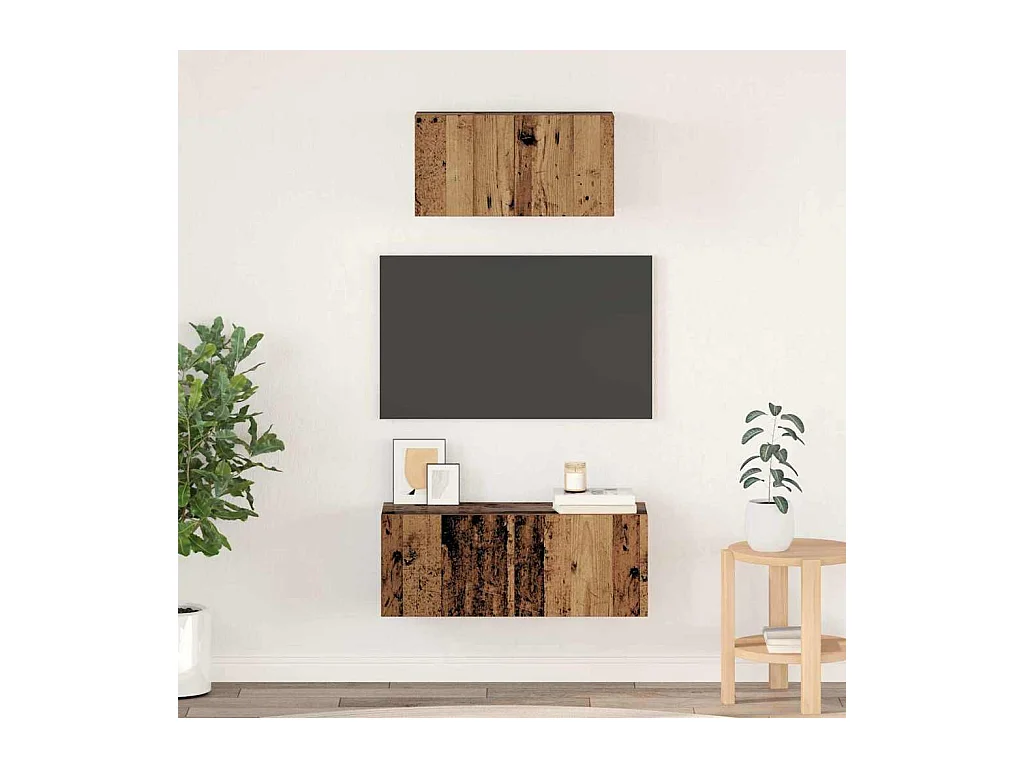 Ensemble meuble TV 2 pièces Bois ancien 80 x 30 x 30 cm