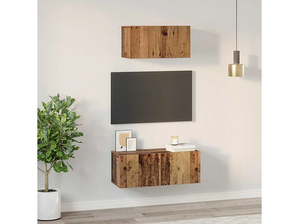 Ensemble meuble TV 2 pièces Bois ancien 80 x 30 x 30 cm