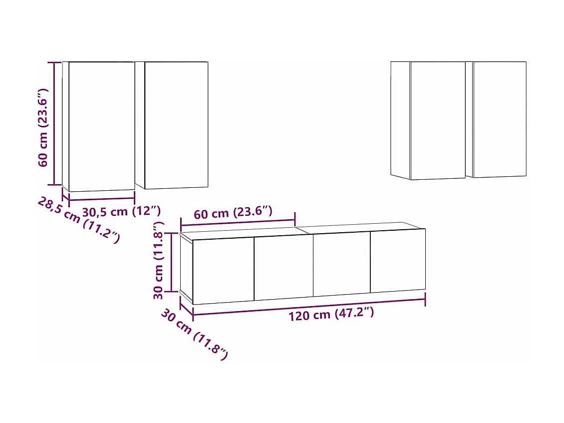 Ensemble meuble TV 6 pièces Chêne noir 60 x 30 x 30 cm