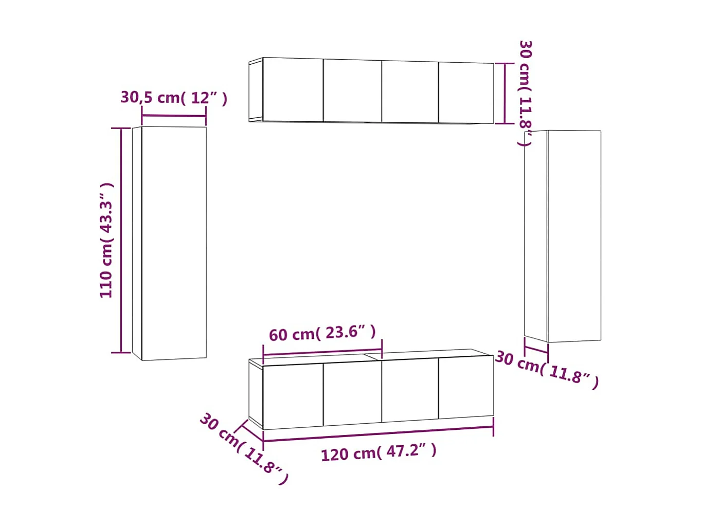 Ensemble de meubles TV 6 pièces Sonoma gris Bois d'ingénierie