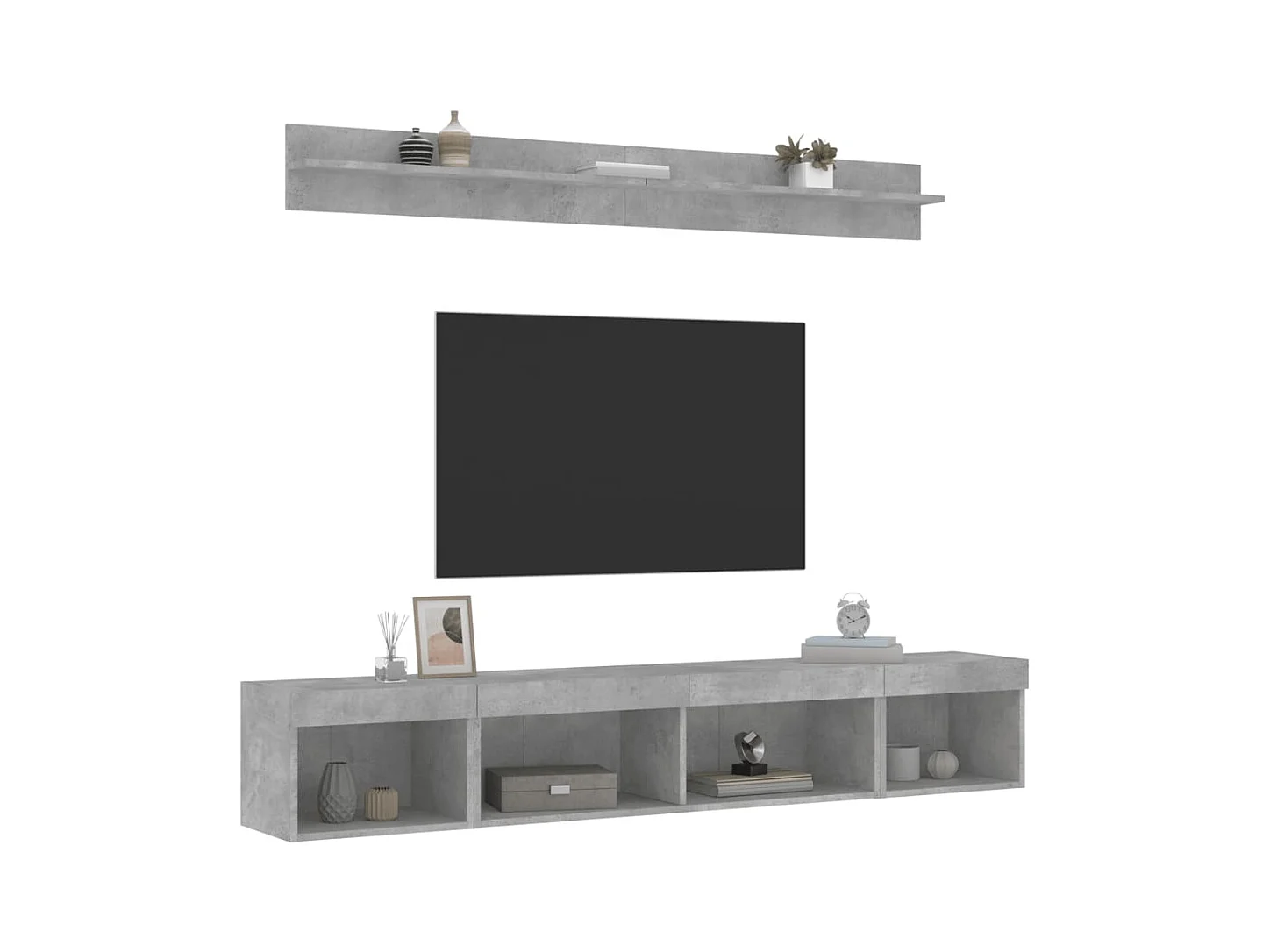 Unités murales TV avec LED 5 pièces gris béton bois d'ingénierie