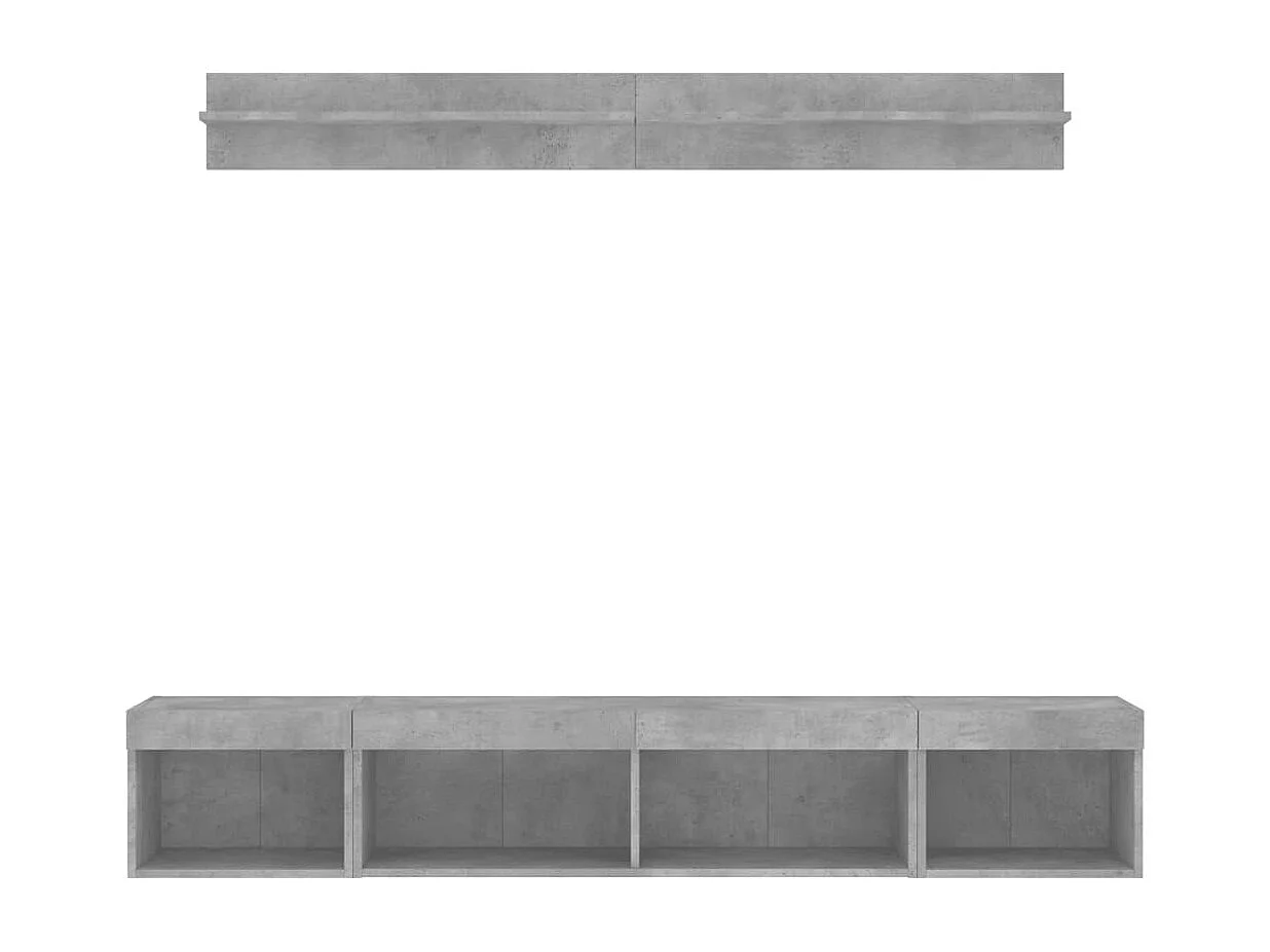 Unités murales TV avec LED 5 pièces gris béton bois d'ingénierie