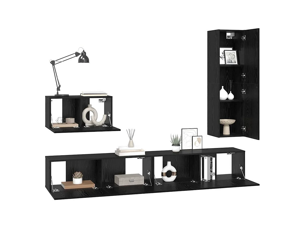 Ensemble meuble TV 4 pièces Chêne noir 200 x 30 x 30 cm