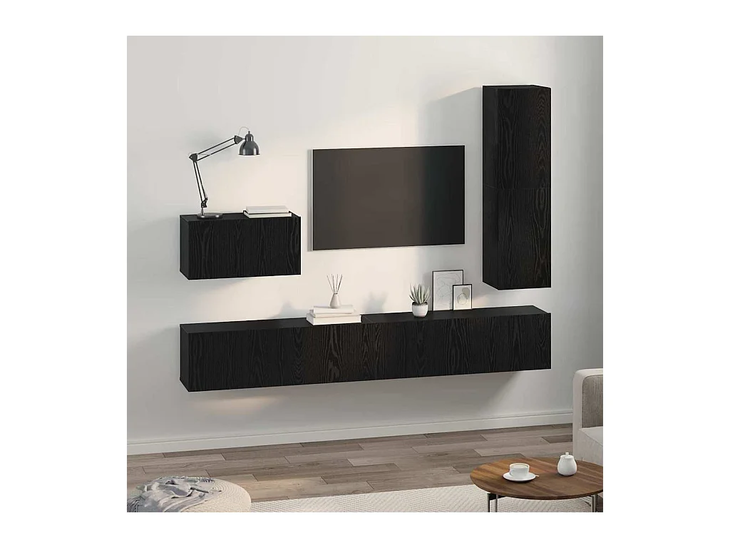 Ensemble meuble TV 4 pièces Chêne noir 200 x 30 x 30 cm