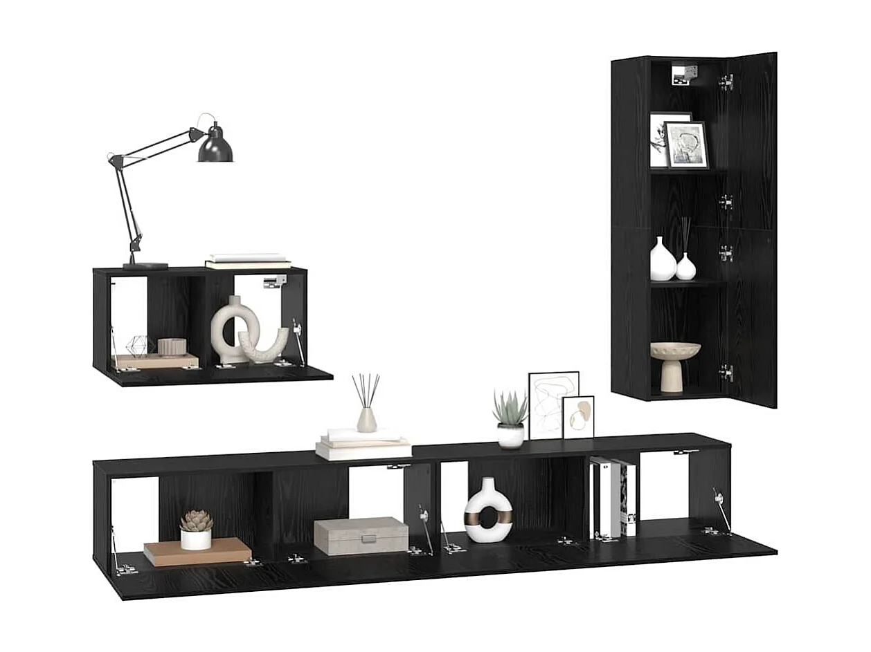 Ensemble meuble TV 4 pièces Chêne noir 200 x 30 x 30 cm