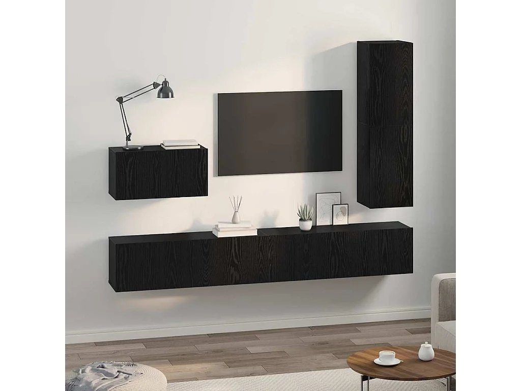 Ensemble meuble TV 4 pièces Chêne noir 200 x 30 x 30 cm
