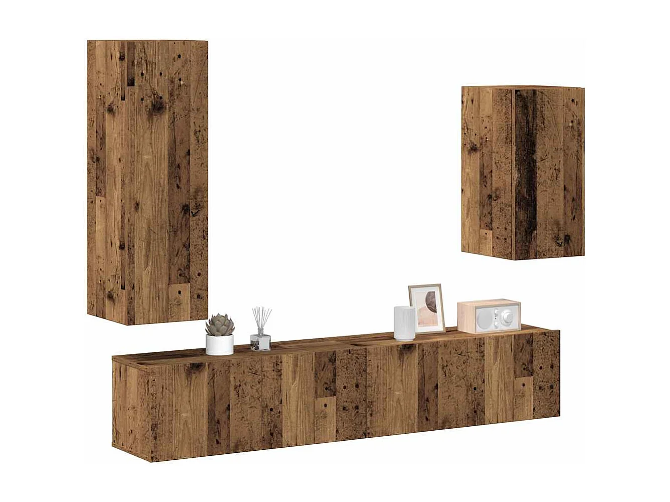 Ensemble de meuble TV mural 4 pièces vieux bois bois d'ingénierie