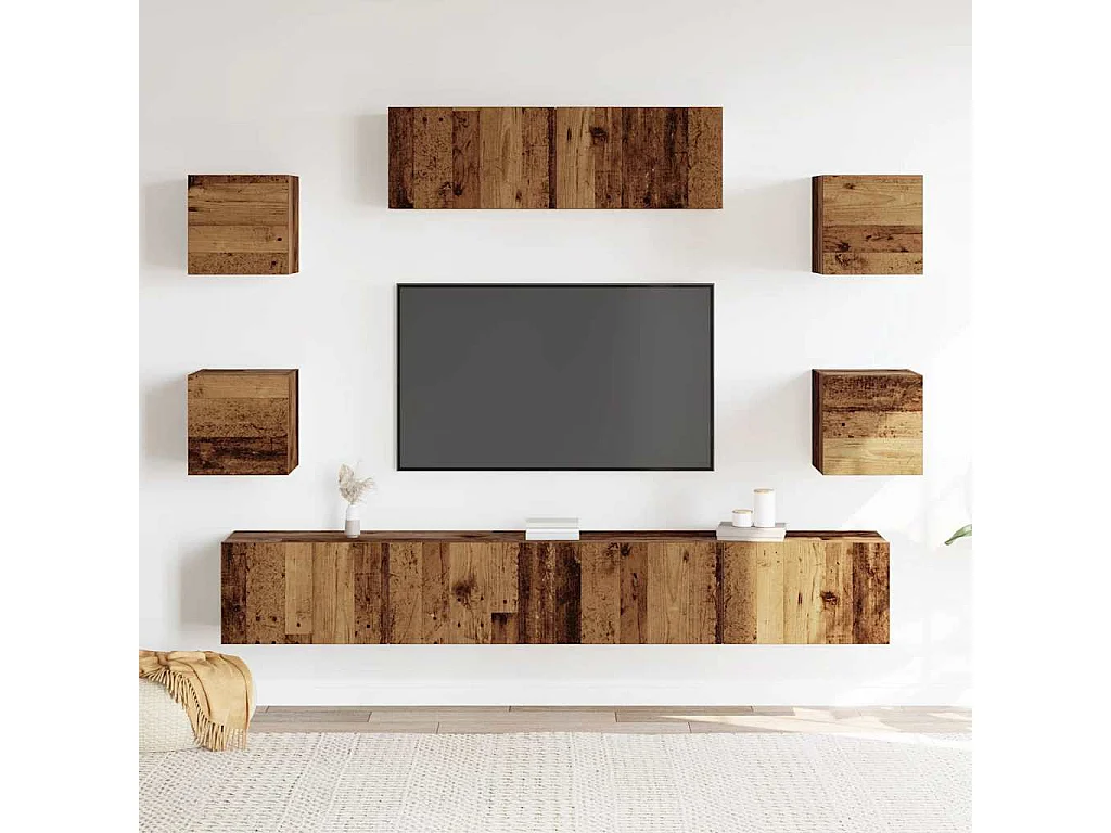 Ensemble de meuble TV mural 7 pièces vieux bois bois d'ingénierie