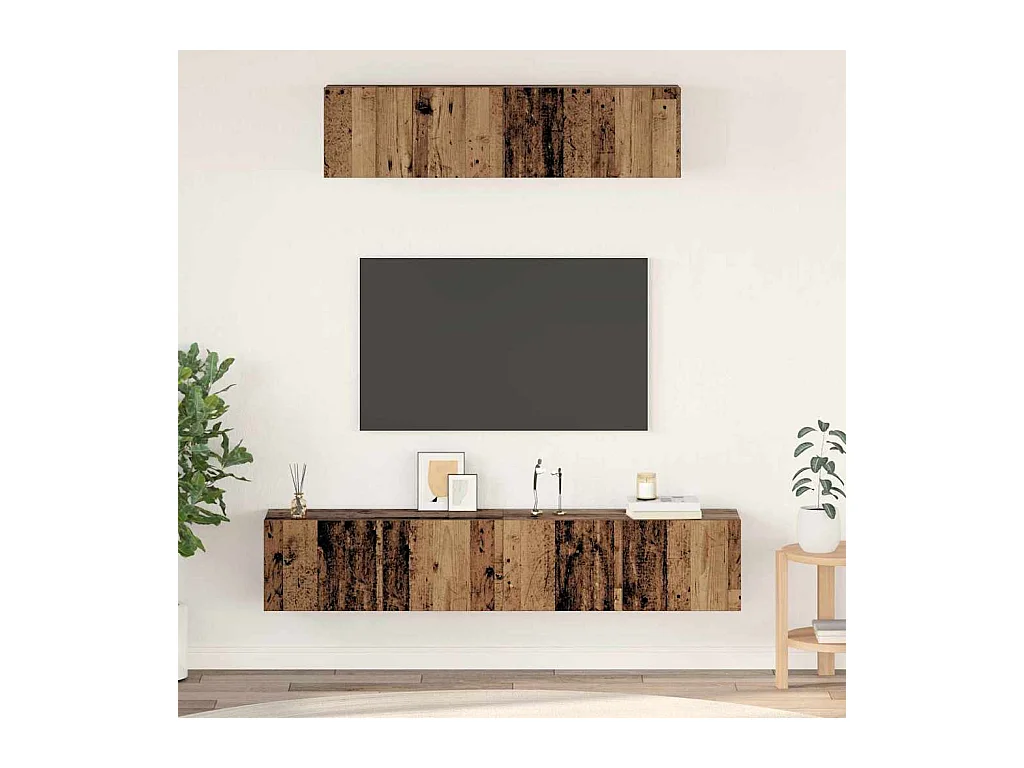 Ensemble de meubles TV Montage mural 4 pièces Bois ancien Moyen