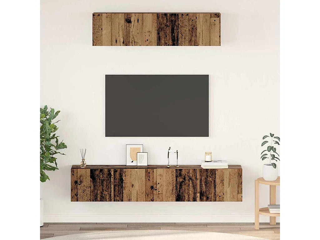 Ensemble de meubles TV Montage mural 4 pièces Bois ancien Moyen