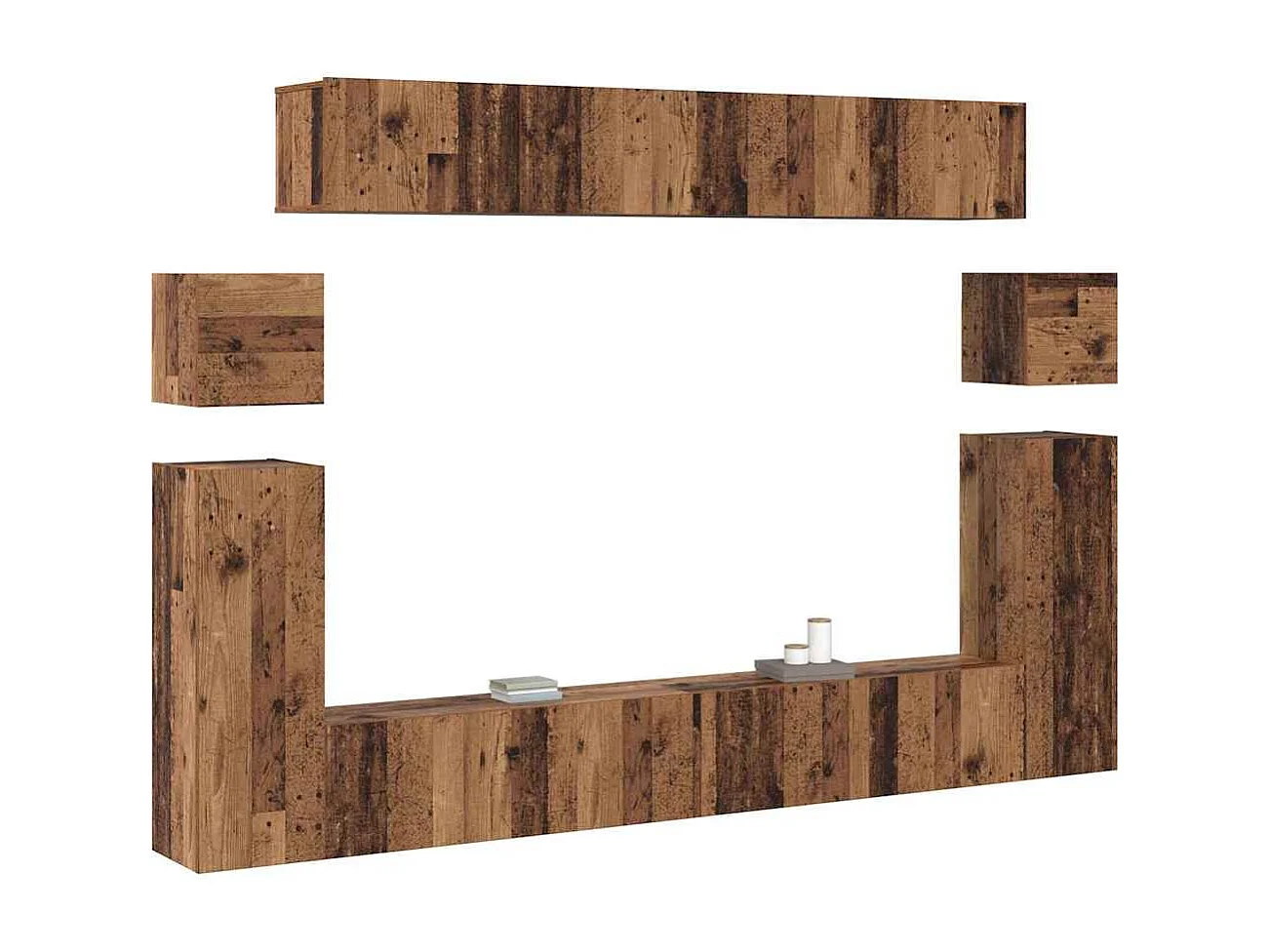 Conjunto de mueble de TV Montaje en la pared 8 piezas Madera vieja