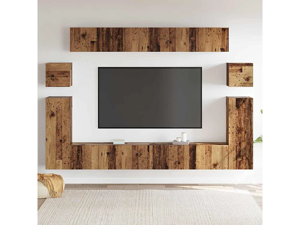 Conjunto de mueble de TV Montaje en la pared 8 piezas Madera vieja