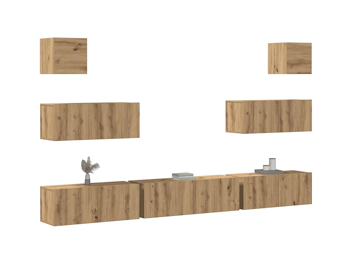 Mueble para TV de pared madera contrachapada artesanal 7 piezas