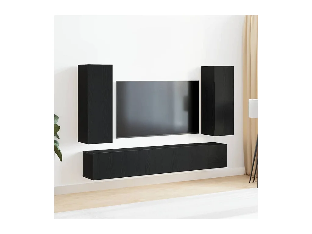Ensemble TV mural en chêne noir en 5 pièces