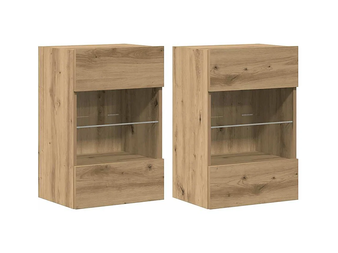 Meubles muraux avec lumières LED pour TV 2 pièces chêne artisanal