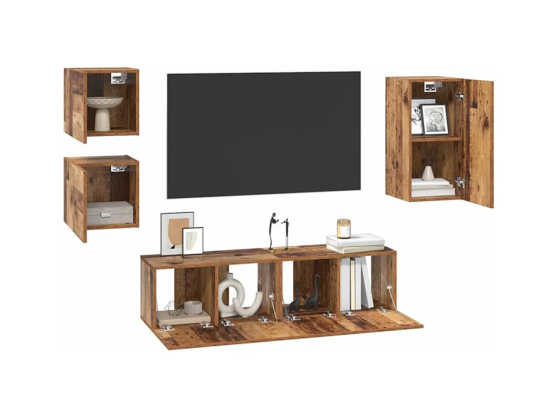 Ensemble meuble TV 5 pièces Bois ancien 30.5 x 30 x 60 cm