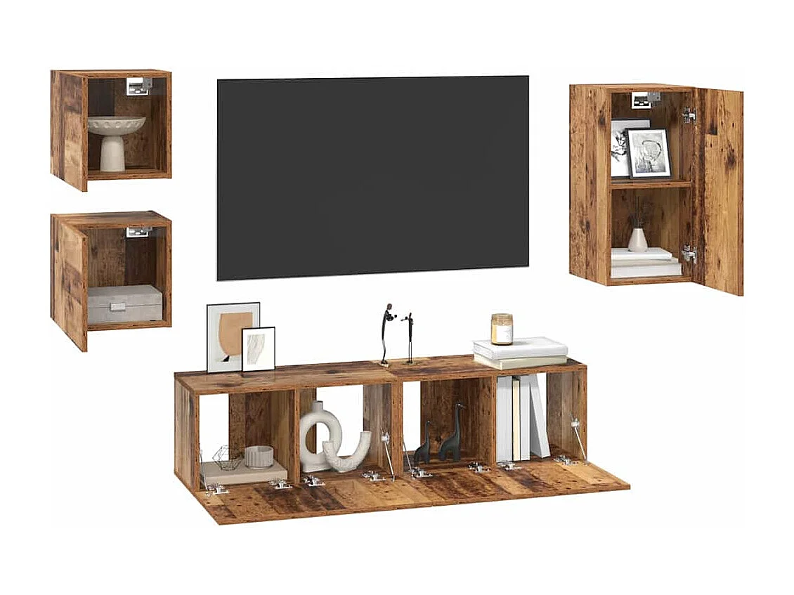 Ensemble meuble TV 5 pièces Bois ancien 30.5 x 30 x 60 cm