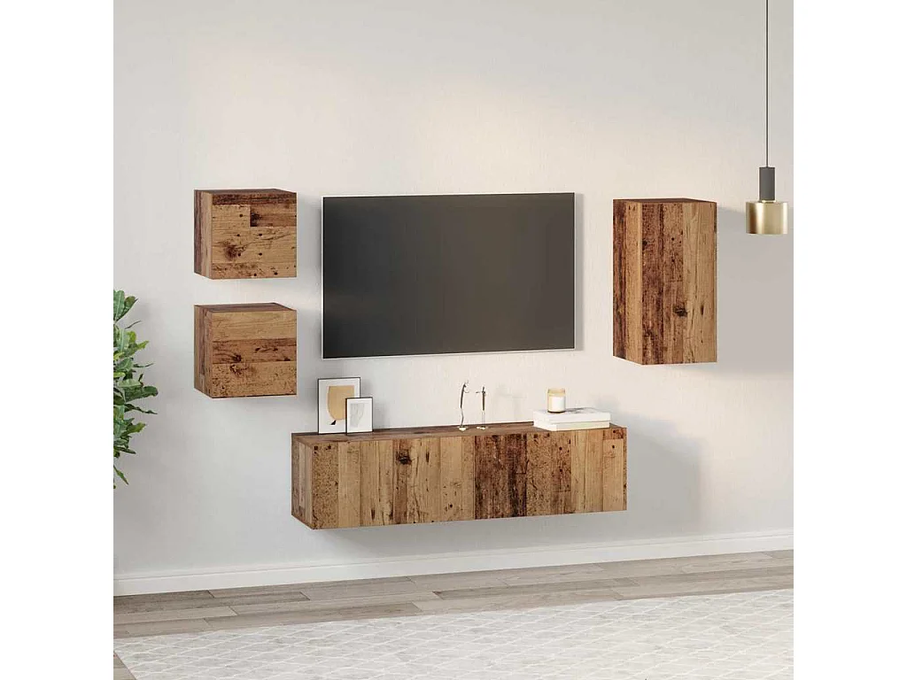 Ensemble meuble TV 5 pièces Bois ancien 30.5 x 30 x 60 cm