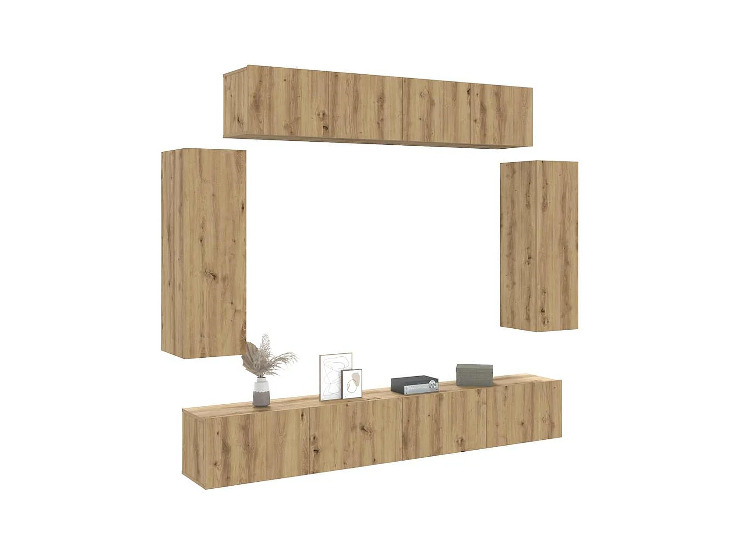 Ensemble de meuble TV mural 6 pièces chêne artisanal