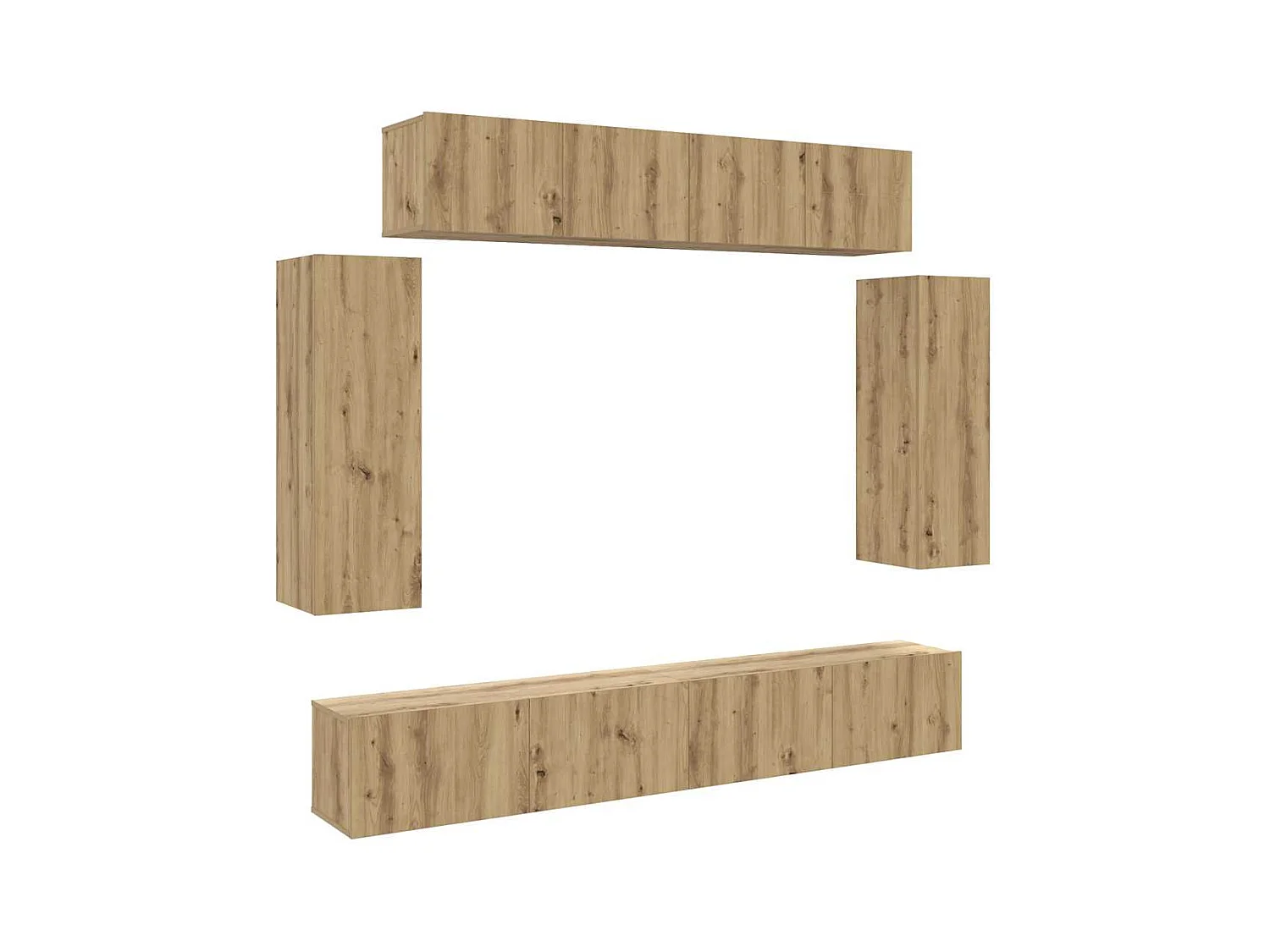 Ensemble de meuble TV mural 6 pièces chêne artisanal