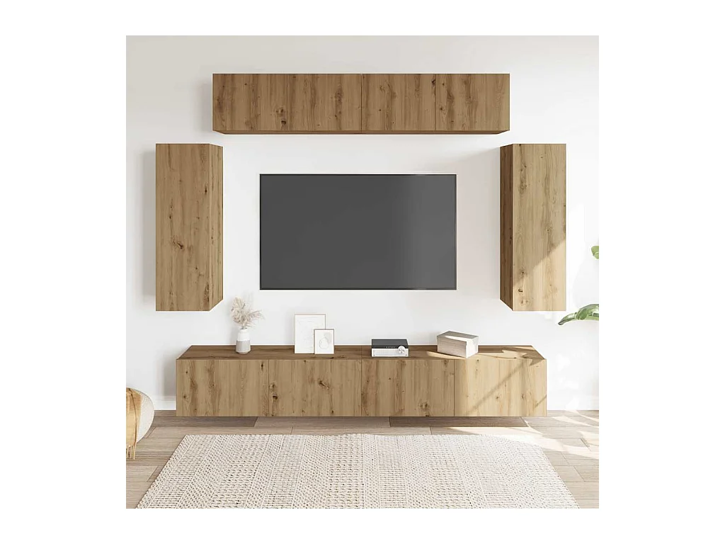 Ensemble de meuble TV mural 6 pièces chêne artisanal