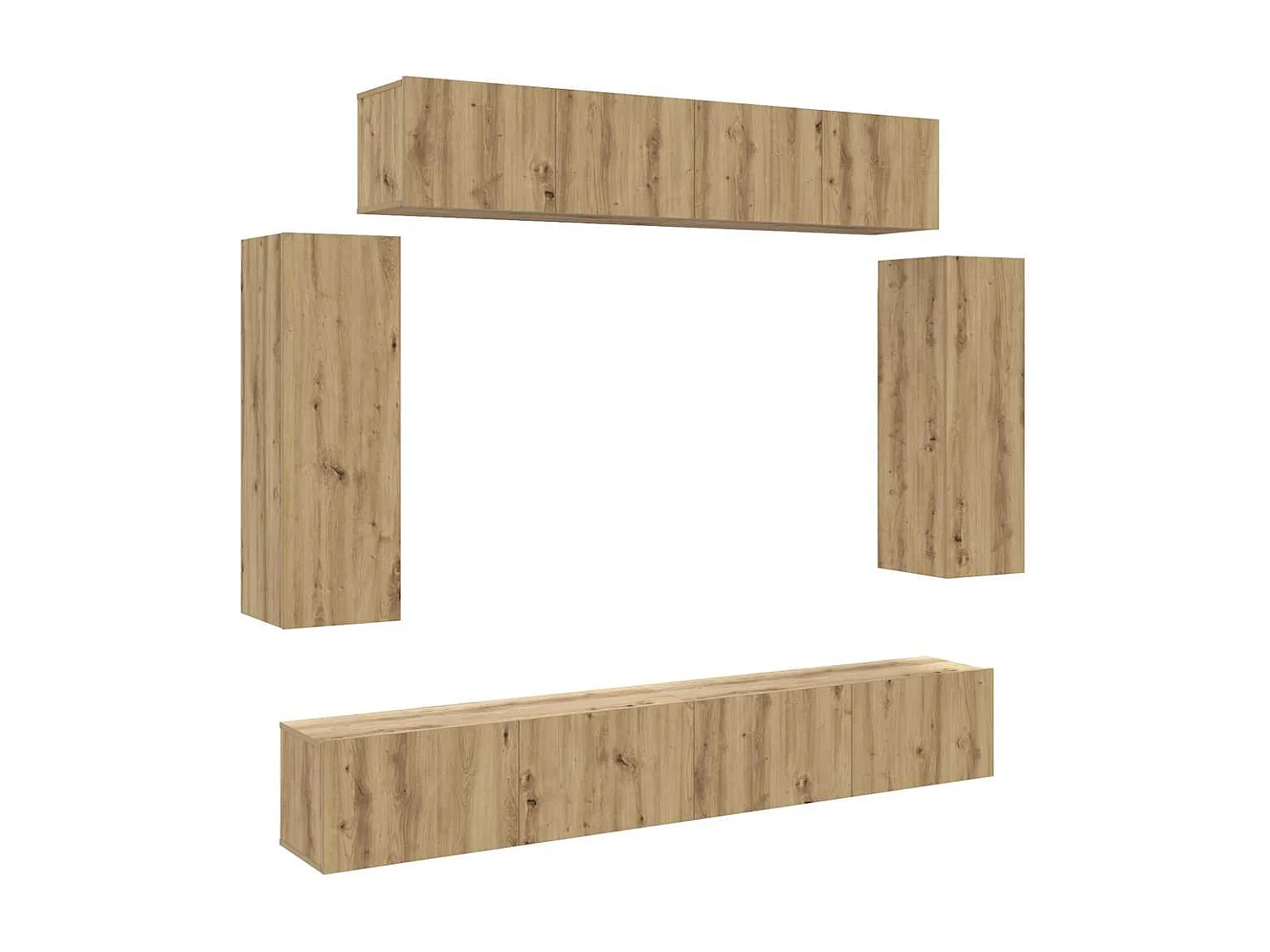 6-delig Tv-meubelset wandmontage bewerkt hout artisanaal eiken