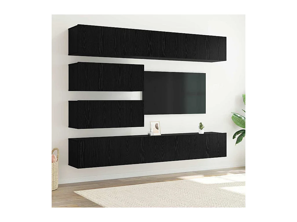 Tv-meubelset 6 pcs Zwart eiken 100 x 30 x 30 cm Bewerkt hout