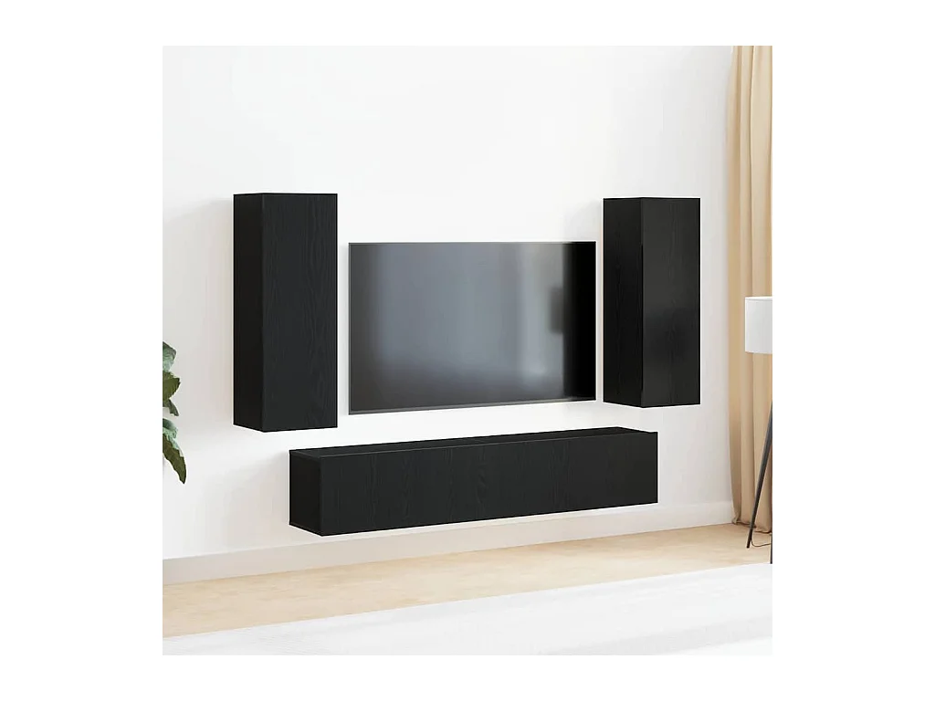 Ensemble de 4 Meubles TV - Muraux en Bois d'Oak Noir
