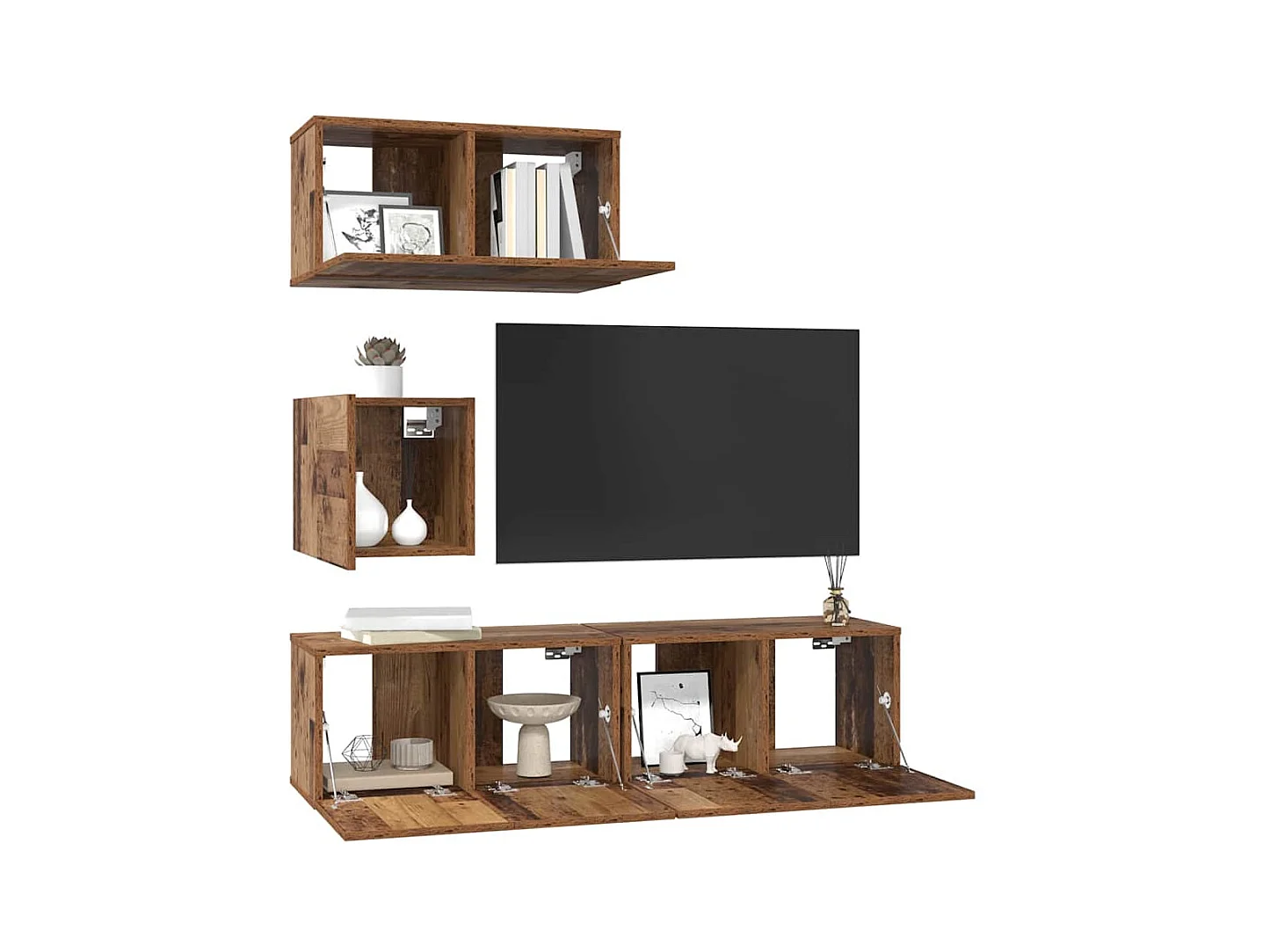 Ensemble meuble TV 4 pièces Bois ancien 60 x 30 x 30 cm