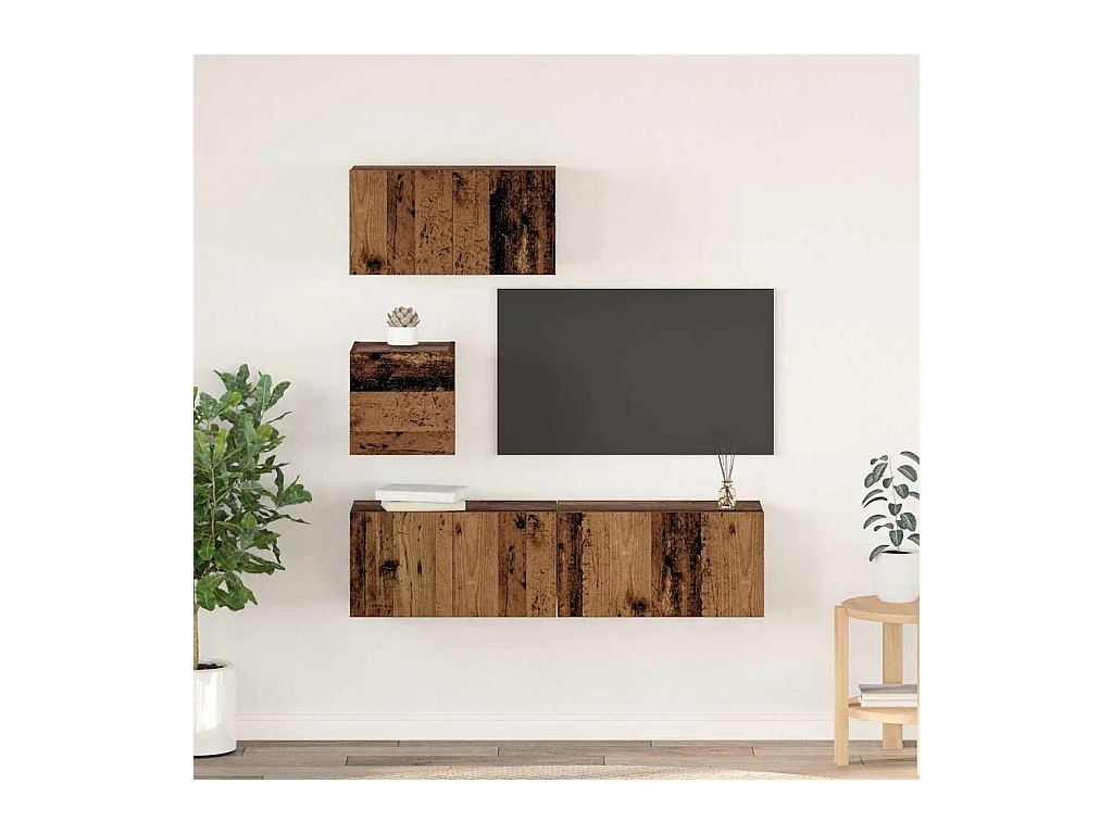 Conjunto de móvel de TV 4 peças Madeira antiga 60 x 30 x 30 cm