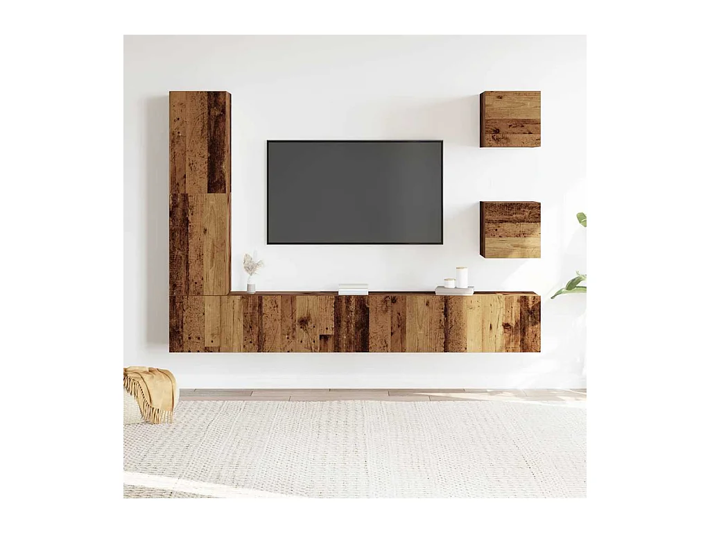 Ensemble de meuble TV mural 5 pièces vieux bois bois d'ingénierie