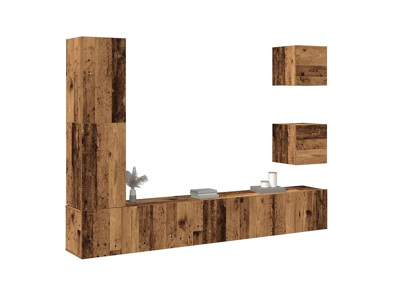 5-delig Tv-meubelset wandmontage bewerkt hout oud houtkleurig