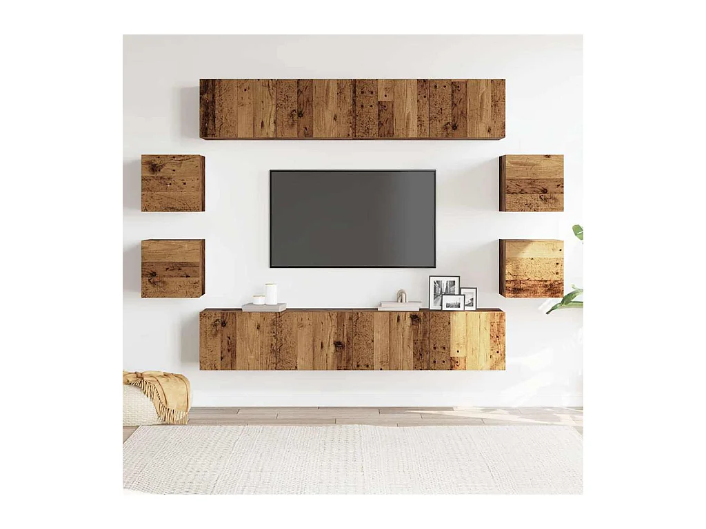 Ensemble de meuble TV mural 8 pièces vieux bois bois d'ingénierie