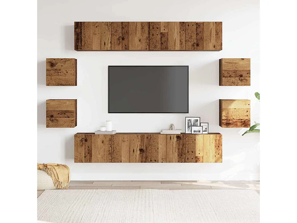 Ensemble de meuble TV mural 8 pièces vieux bois bois d'ingénierie