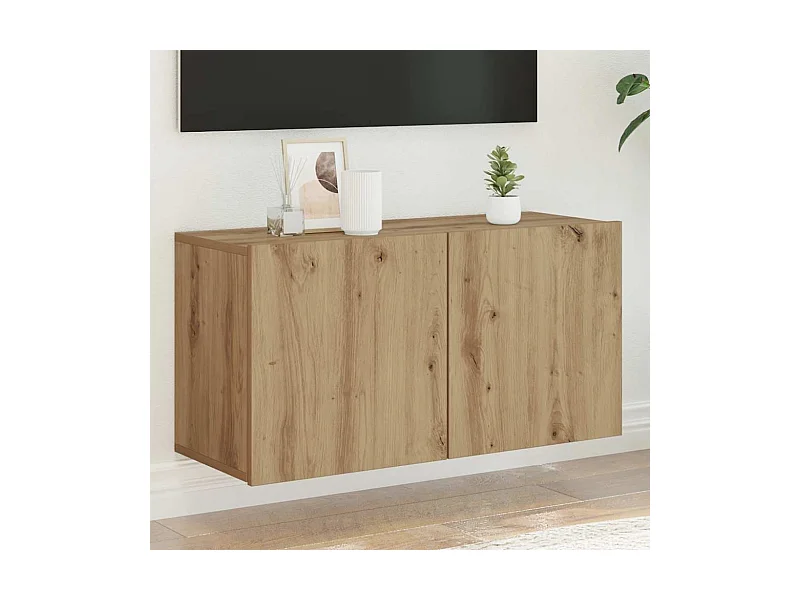 Meuble TV mural chêne artisanal 80x30x41 cm