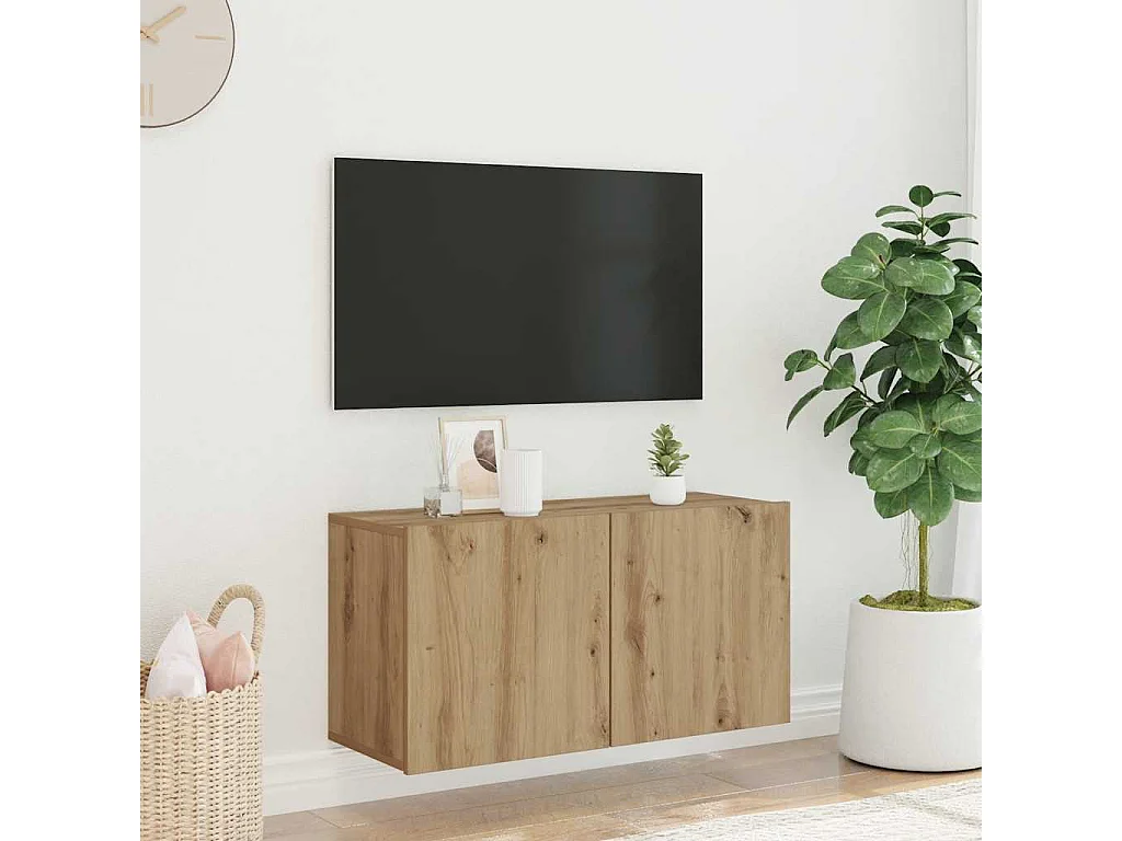 Meuble TV mural chêne artisanal 80x30x41 cm