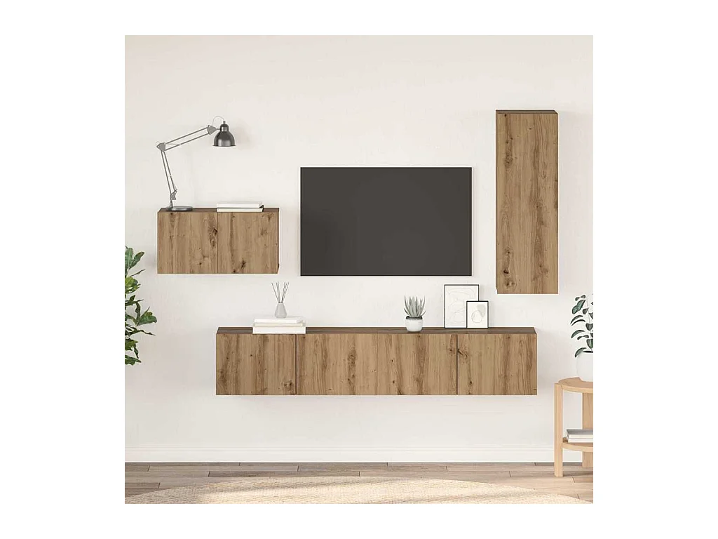 Conjunto de móvel de TV com gaveta 4 peças carvalho artisiano