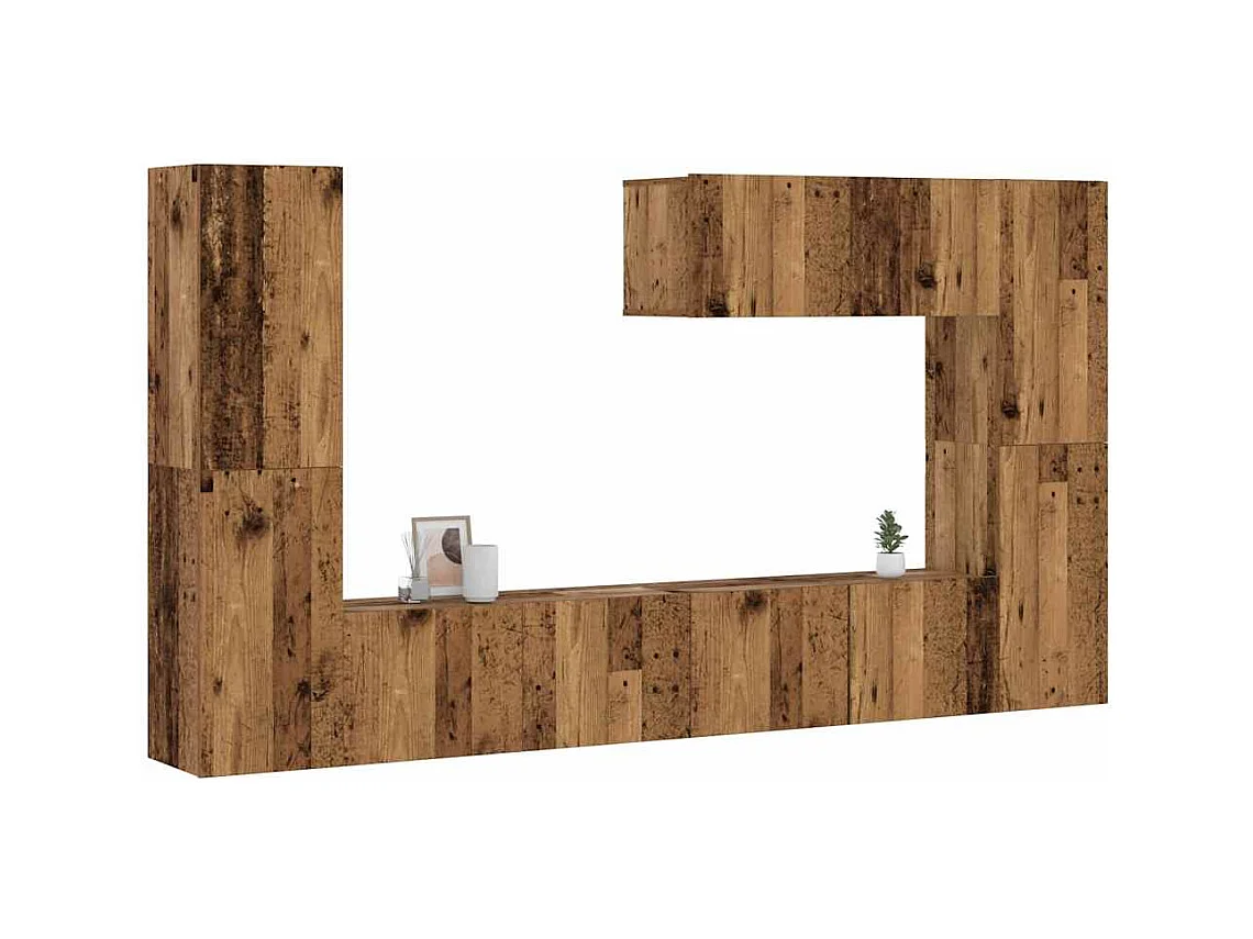 Tv-wandkasten 7 st bewerkt hout oud houtkleurig