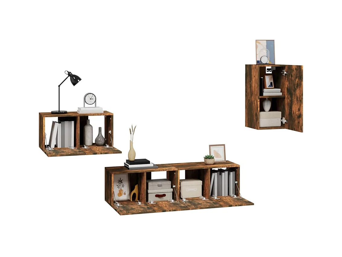 Ensemble de meubles TV 4 pièces Chêne fumé Bois d'ingénierie