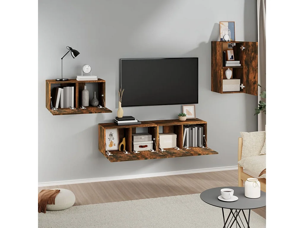 Ensemble de meubles TV 4 pièces Chêne fumé Bois d'ingénierie