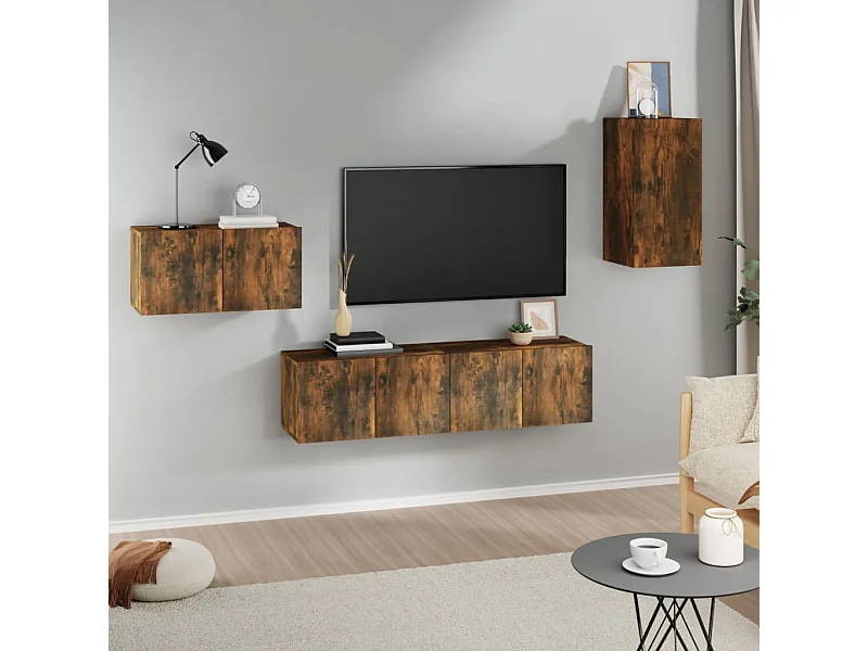 Ensemble de meubles TV 4 pièces Chêne fumé Bois d'ingénierie