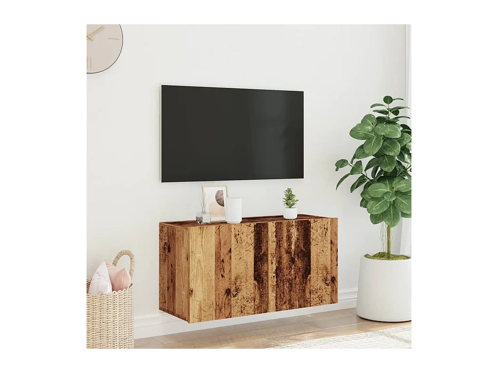 Meuble TV mural vieux bois 80x30x41 cm