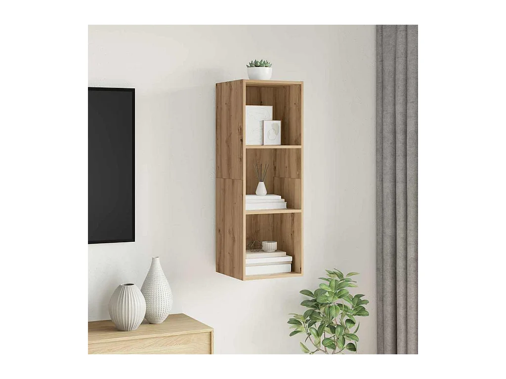 Meuble TV mural Montage mural chêne artisanal 37 x 37 x 107 cm